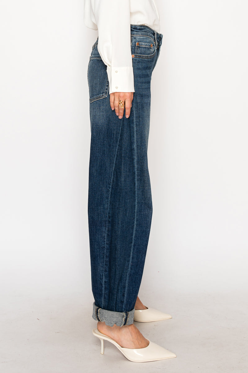 CLEO High Rise Relaxed Tapered Dark Wash Barrel Jeans