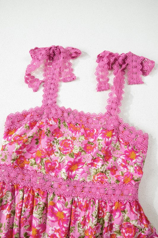 Floral Lace Tied-Strap Empire Waist Maxi Dress