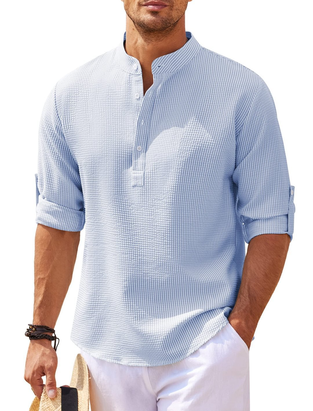 Men's Stand Collar Button Shirt