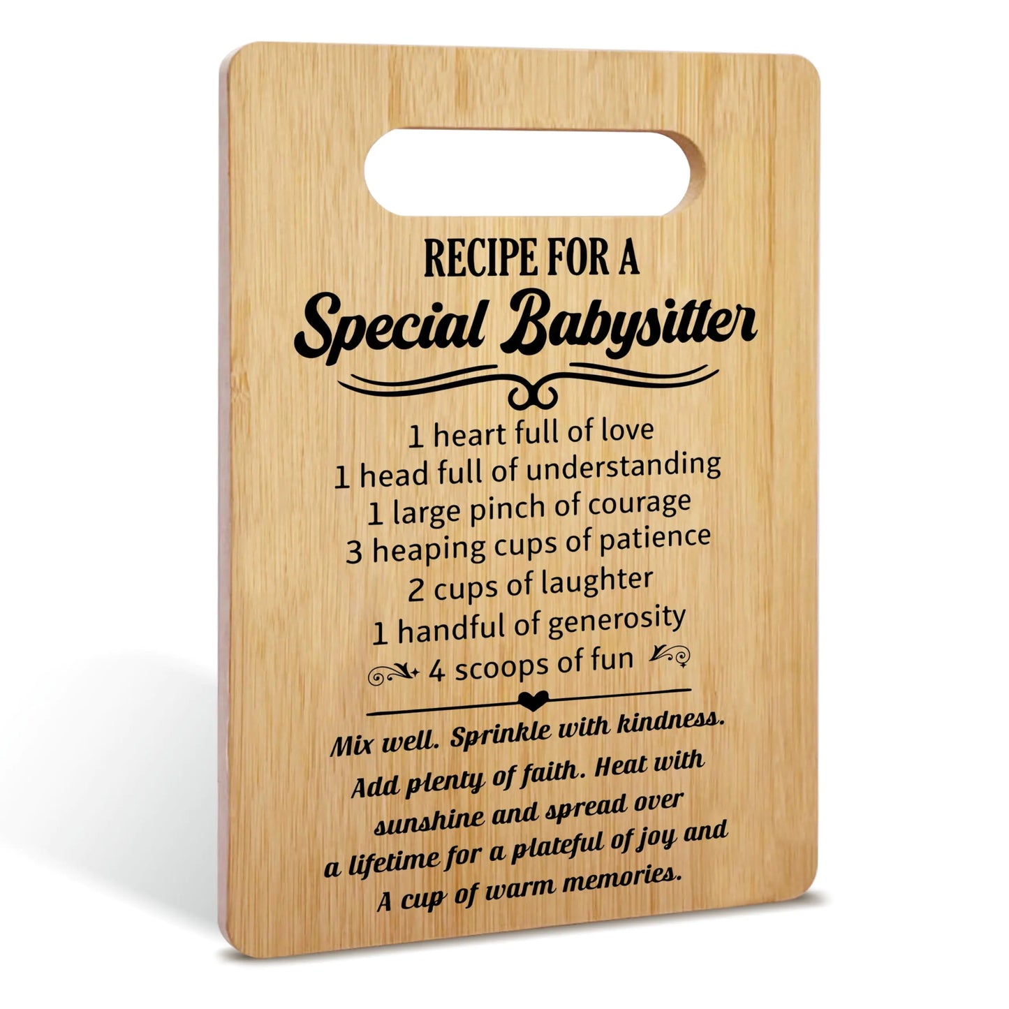 Gifts for Babysitter Recipe for a Special Babysitter Bamboo Cutting Board Gifts Appreciation Thank You Gifts for Best Babysitter Birthday Christmas Gifts Home Kitchen Decorations -11