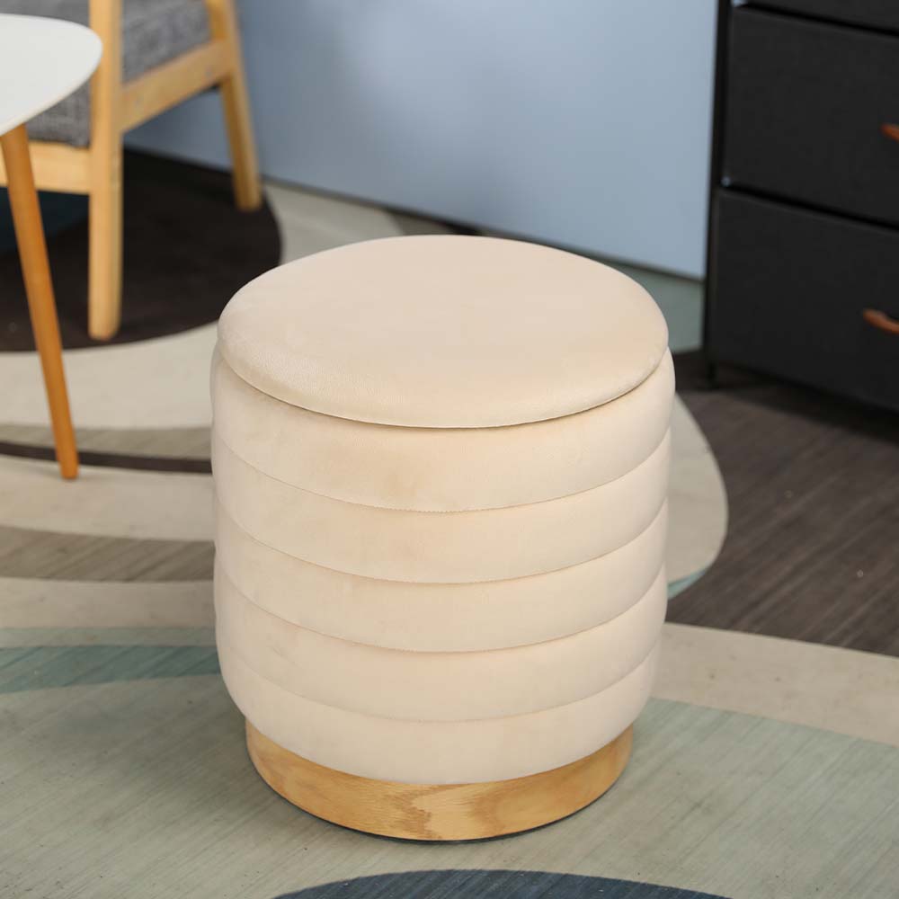 16.5" Tall Ottoman Velvet with Storage (Cream)