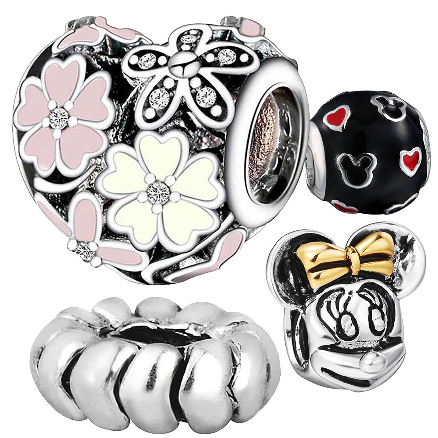 4-Pack S925 Sterling Silver Spacer Charm Set