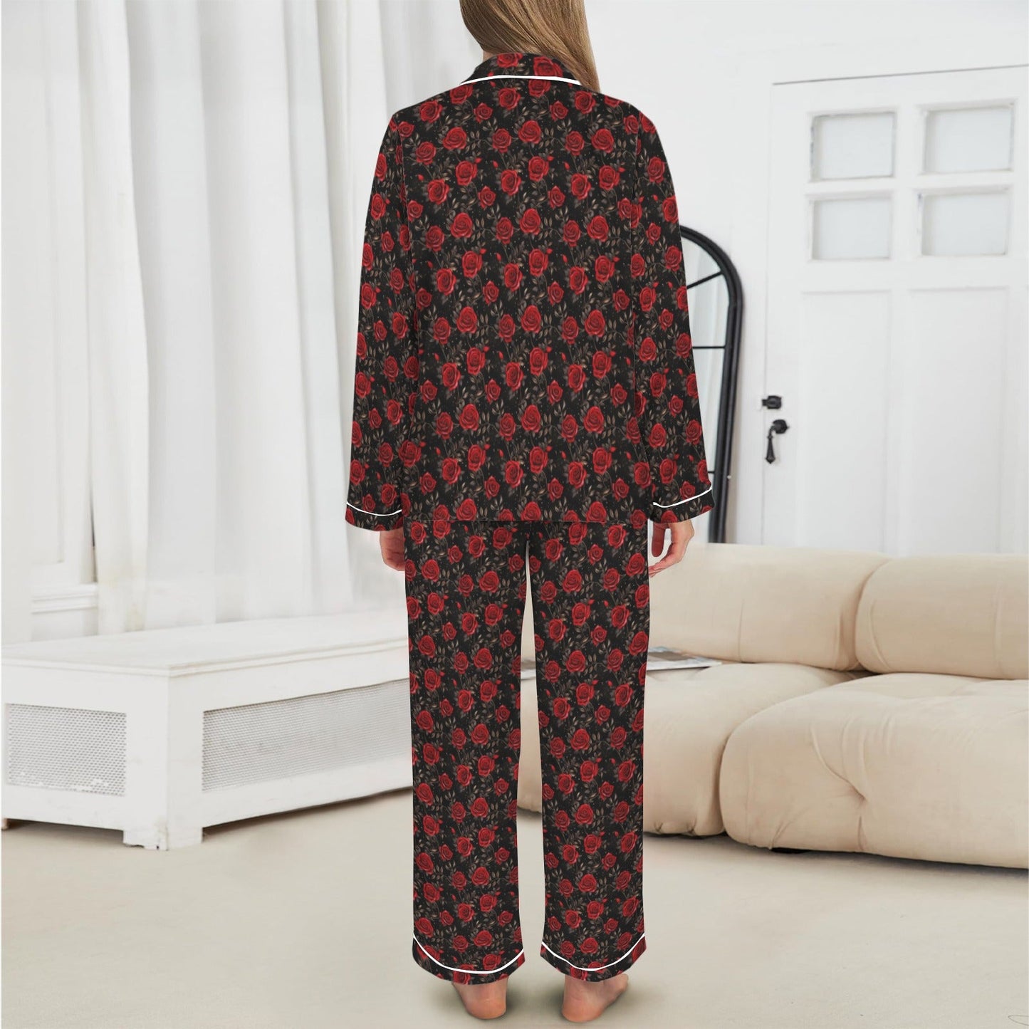 Baha Ranch “Colores De México” Red Roses Satin Pajama Set