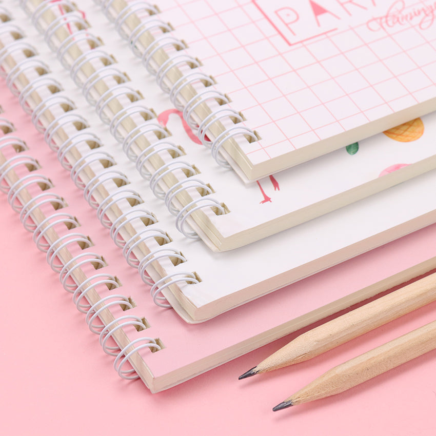 4 Thick A5 Spiral Notebooks with Cute Flamingo Design