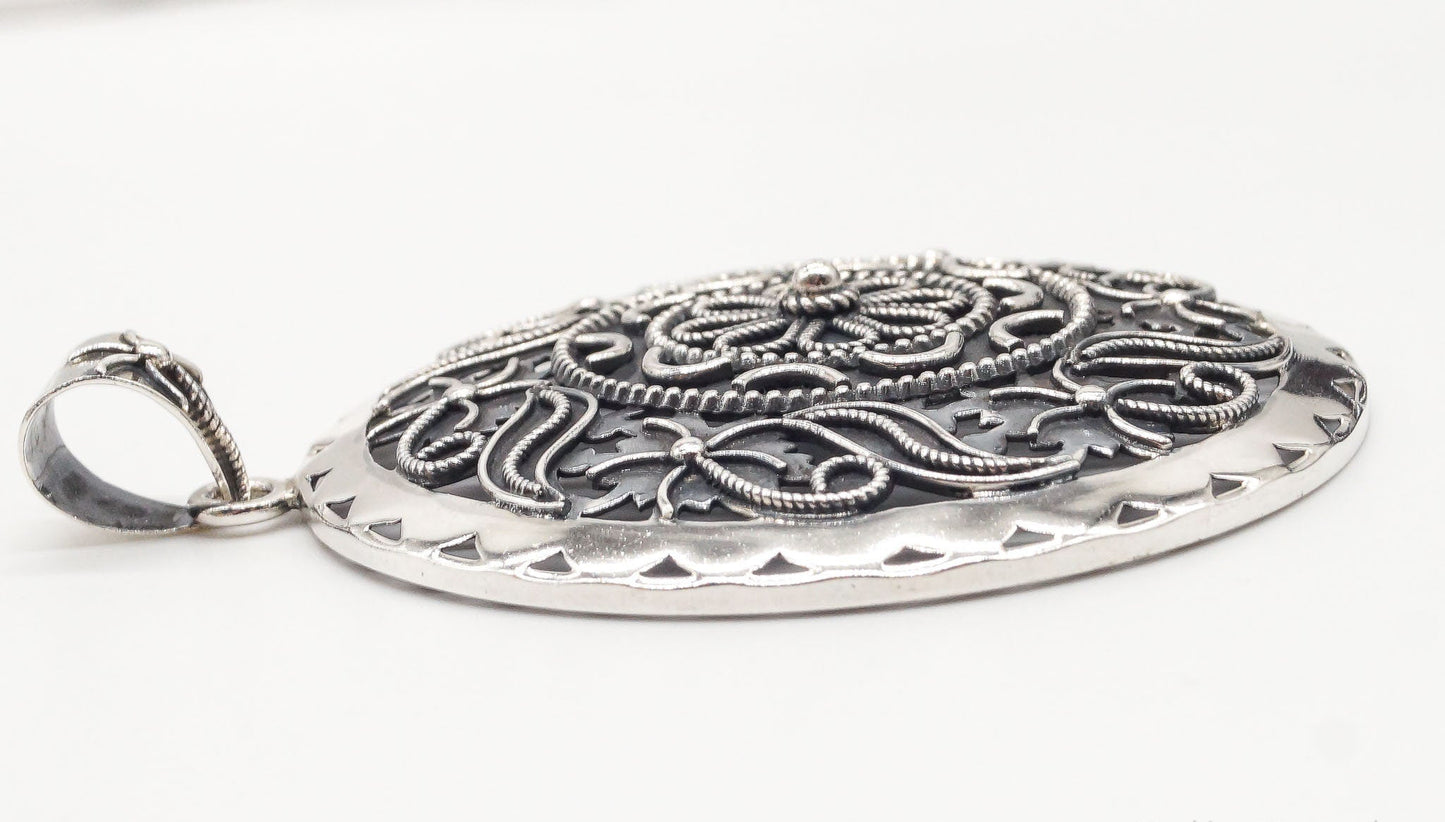India Designer Doug Paulus Ornate Flower Sterling Silver Pendant