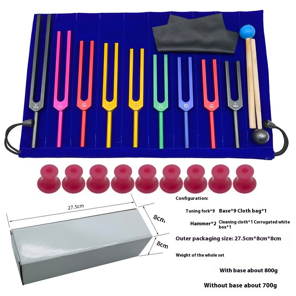 Solfeggio Tuning Fork Set, 9-Color Aluminum Alloy