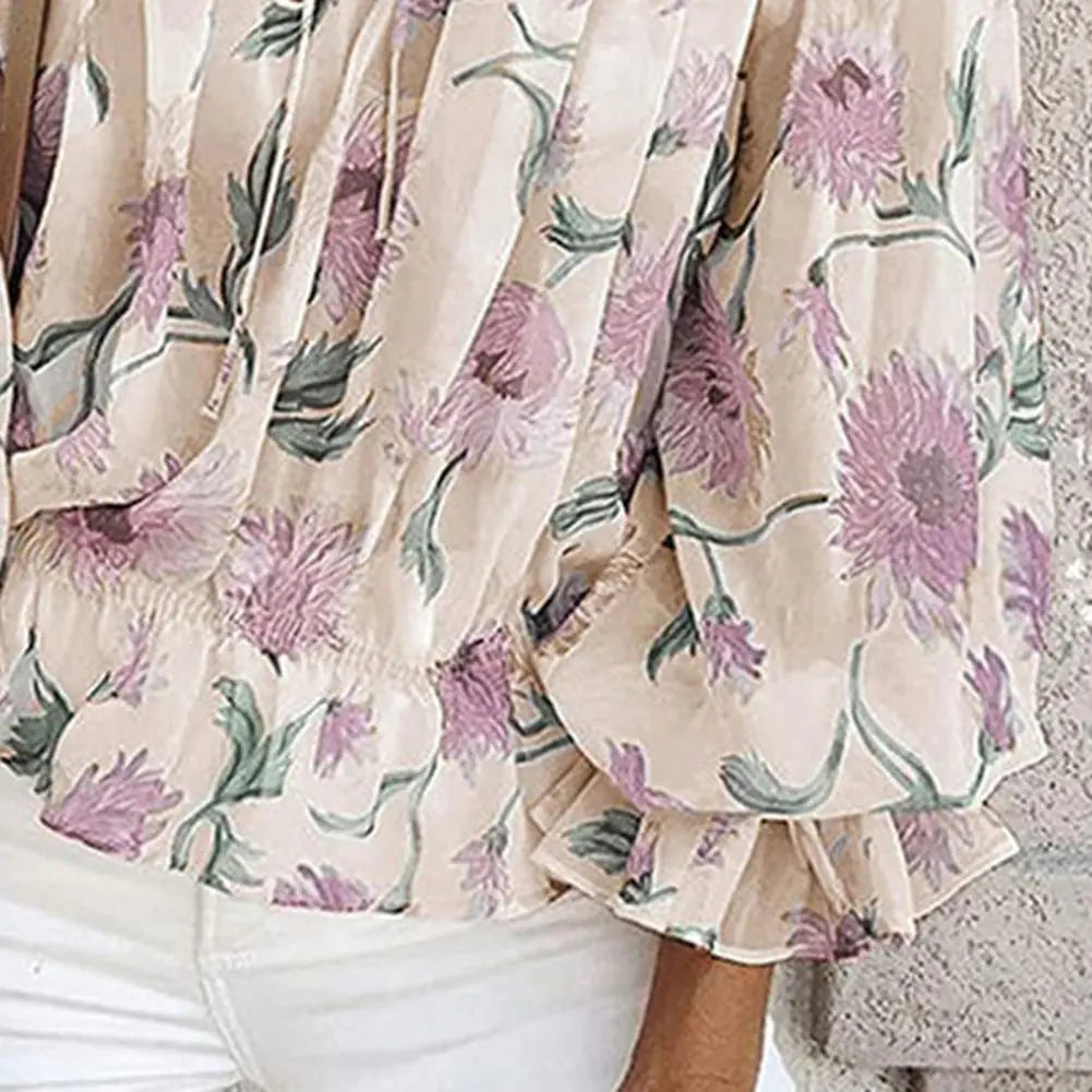 Women's Off-Shoulder Chiffon Print Long Sleeve Top *Multiple Colors