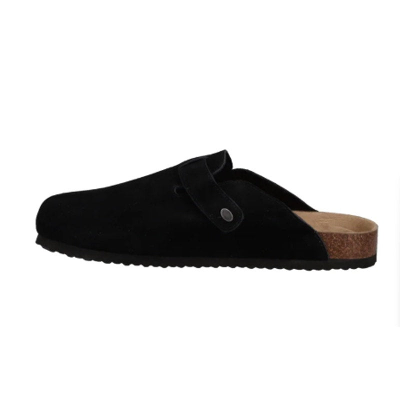 Khombu Men's Damian Cork Slide-On Mule Shoes – Size 9, Black Faux Suede