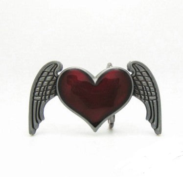 Heart Flag Belt Buckle with Wing Design - Wholesale
