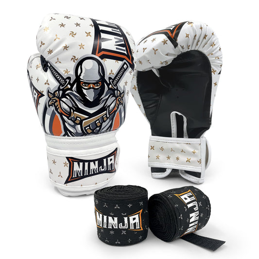 Kids Boxing Gloves for with Hand Wraps (White)