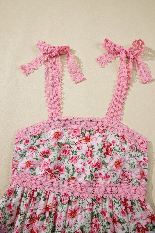 Floral Lace Tied-Strap Empire Waist Maxi Dress