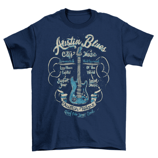 Men's Austin Blues Music Guitar T-Shirt