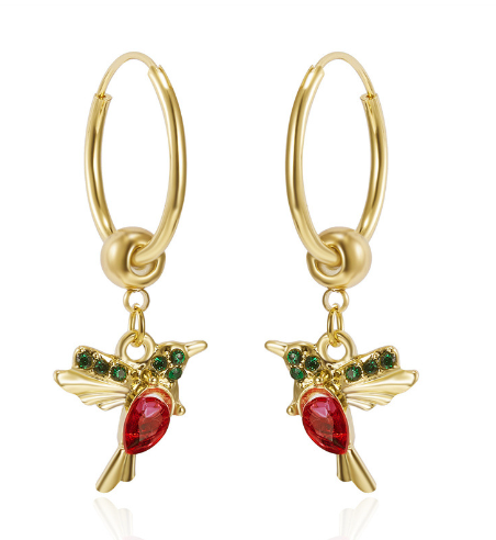 Hummingbird Earrings with Zircon Accents