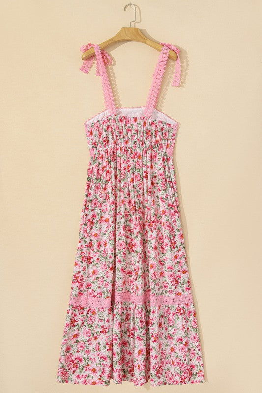 Floral Lace Tied-Strap Empire Waist Maxi Dress