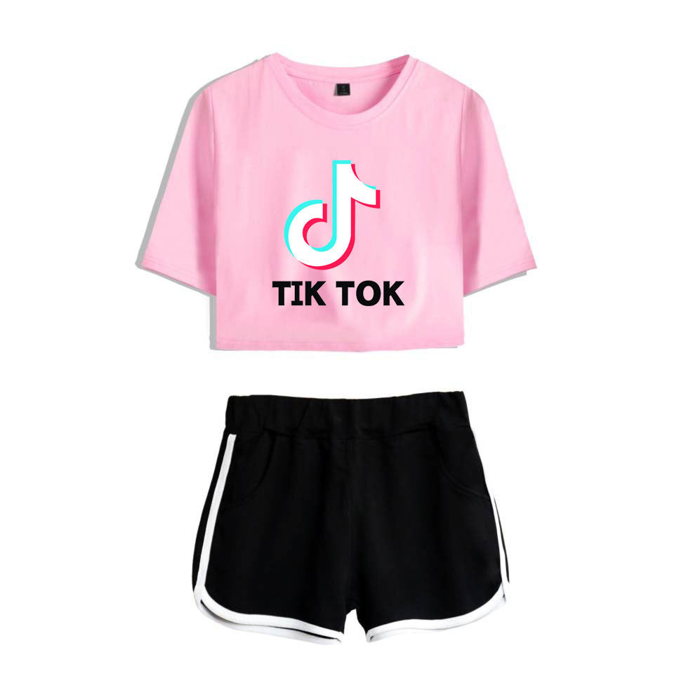 TikTok Oversized Cropped Short Sleeve Set