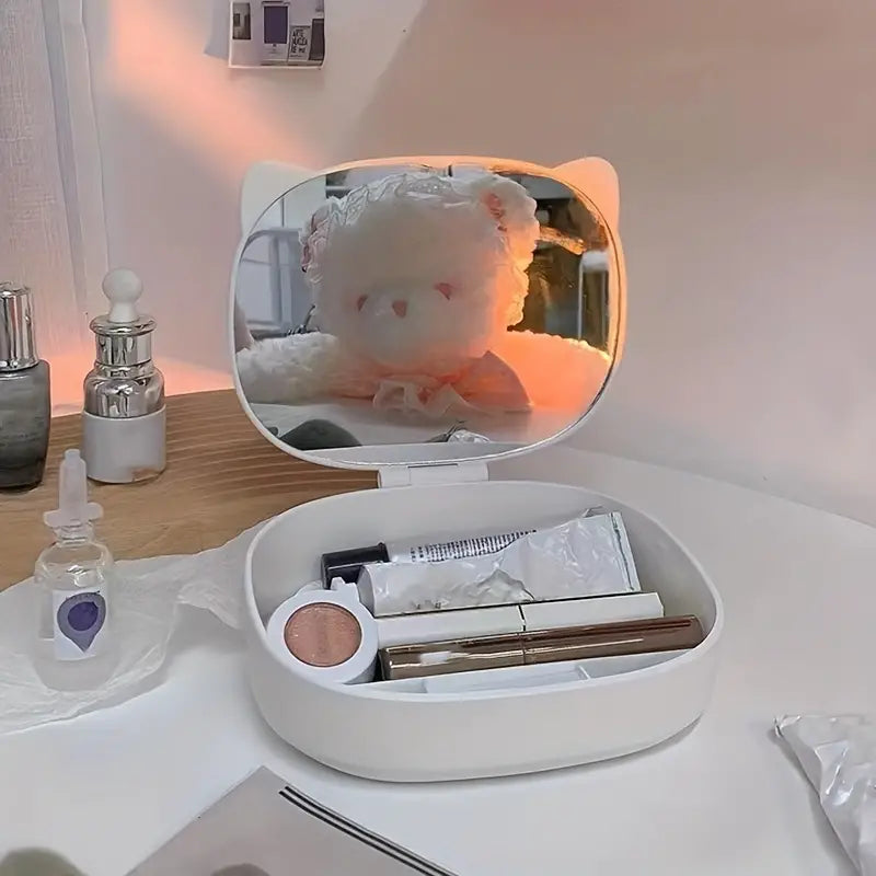 Compact Desktop Mirror with Jewelry Storage Box