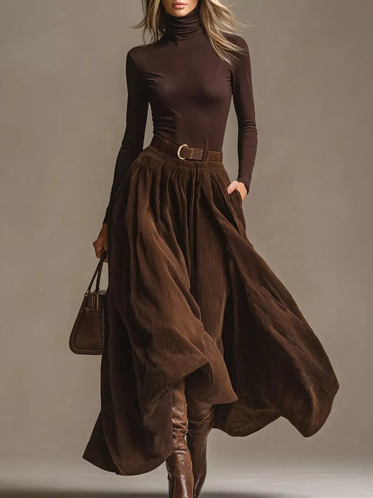 Long Sleeve Turtleneck Top and Maxi Skirt Set