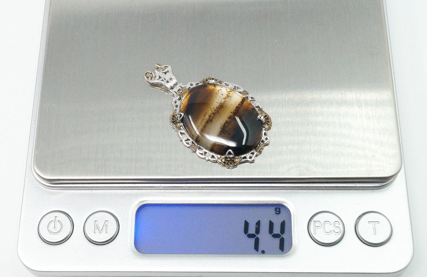 Large Montana Agate Sterling Silver Necklace Pendant