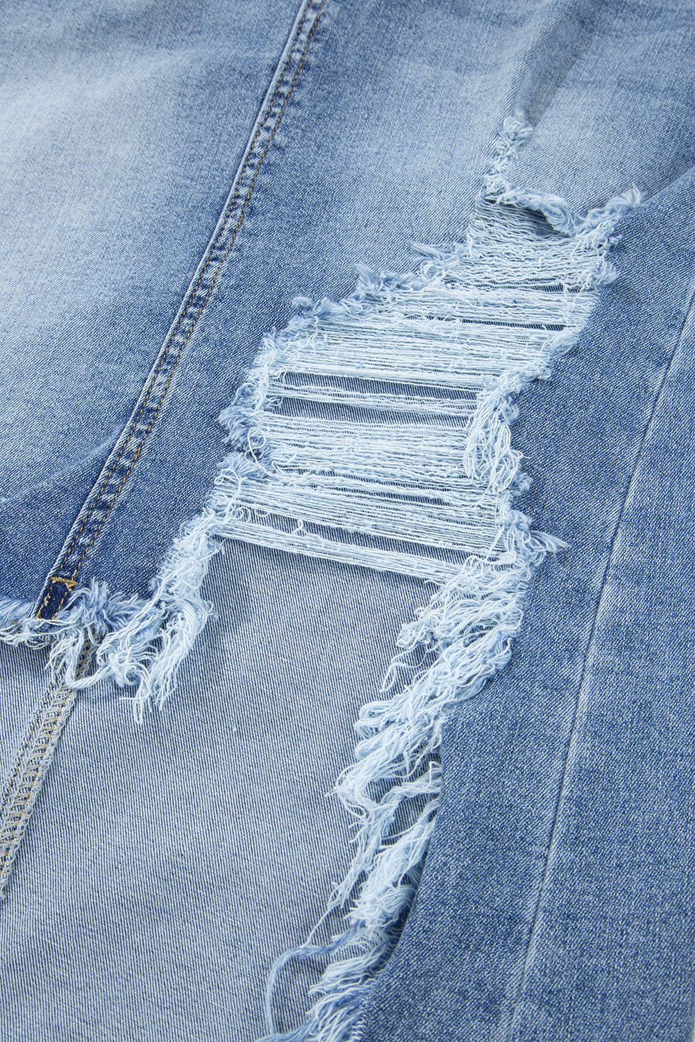 Denim Asymmetrical Distressed Midi Skirt