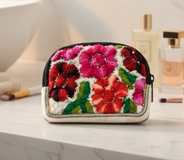 Up-cycled Half Moon Huipil Cosmetic Padded Bag with Tassel - Guatemala