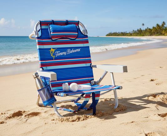 Tommy Bahama 5 Position Beach Chair (Blue Stripes)