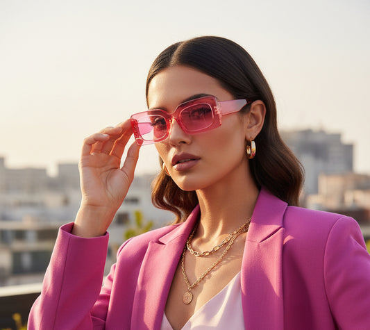 Pink Vintage Rectangle Sunglasses UV400