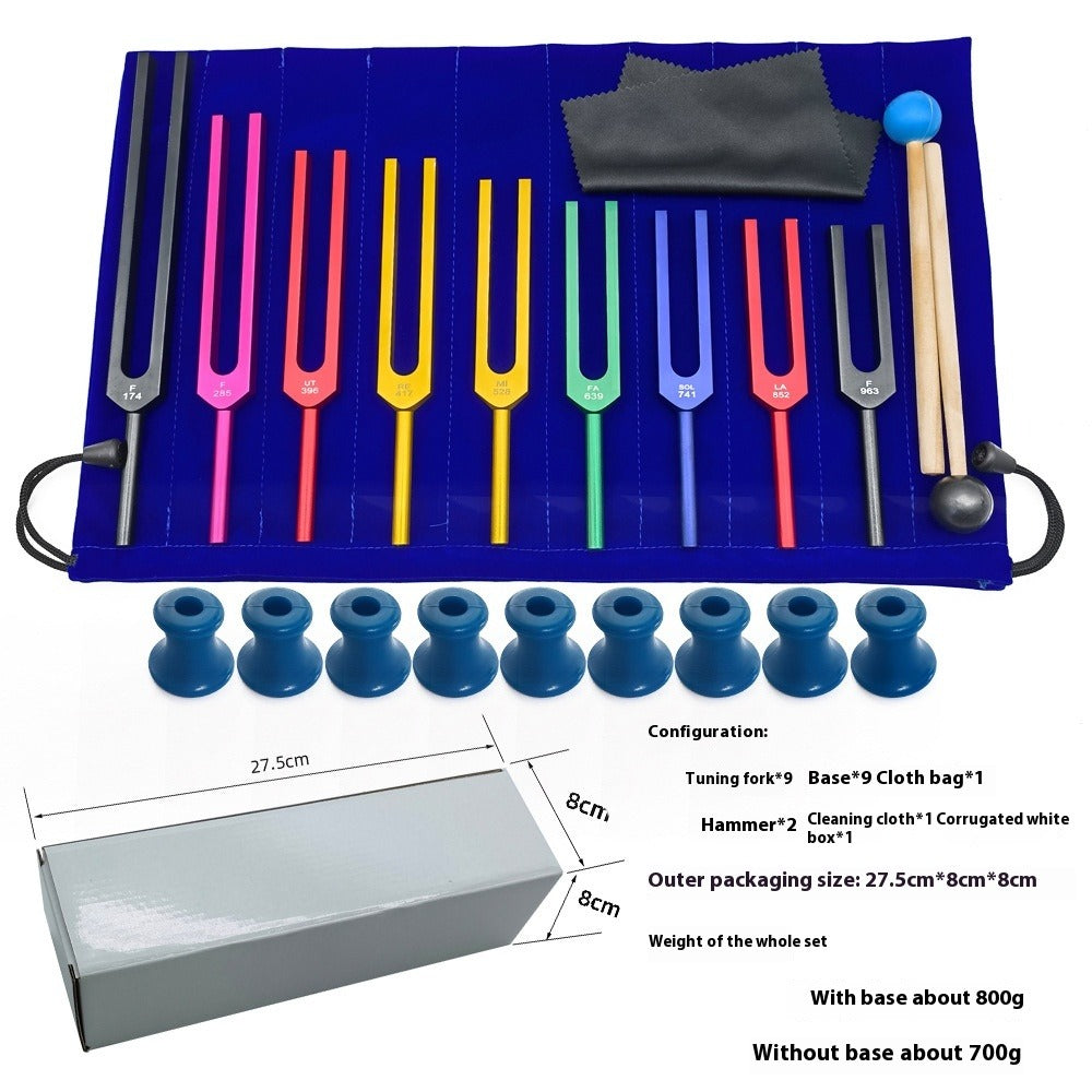 Solfeggio Tuning Fork Set, 9-Color Aluminum Alloy