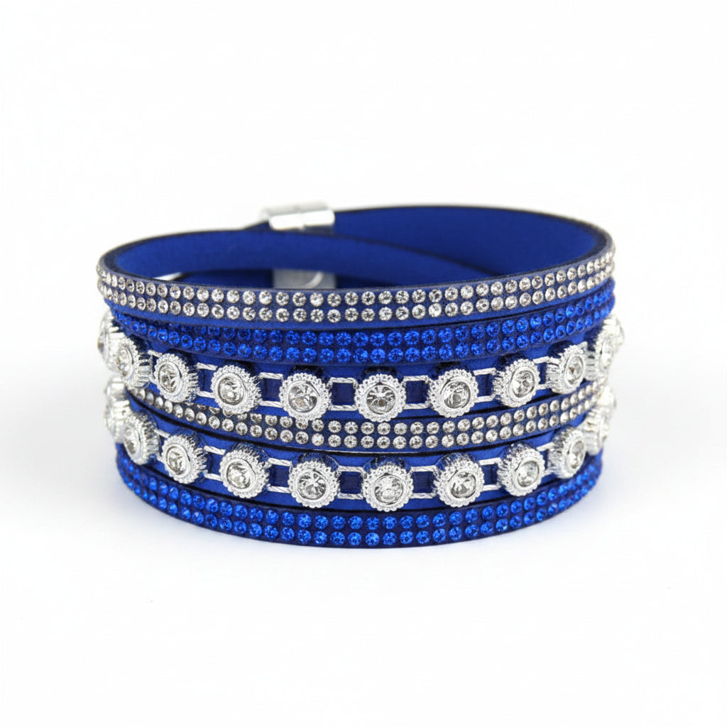 Vintage Rhinestone Layered Leather Bracelet