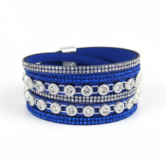 Vintage Rhinestone Layered Leather Bracelet