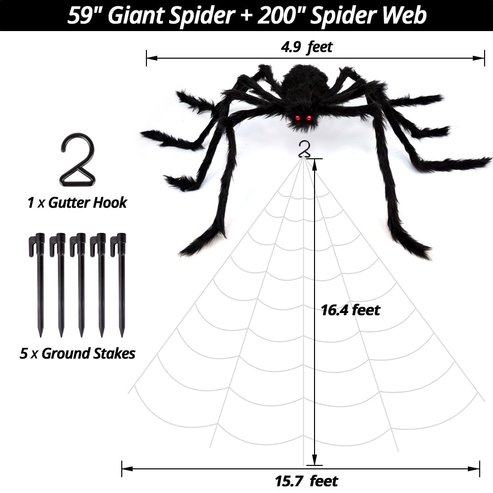 200" Giant Spider Web Decoration with 59" Huge Spider