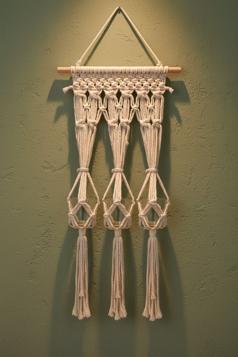 Macrame Wall Hanging Shelf with 3 Glass Vases