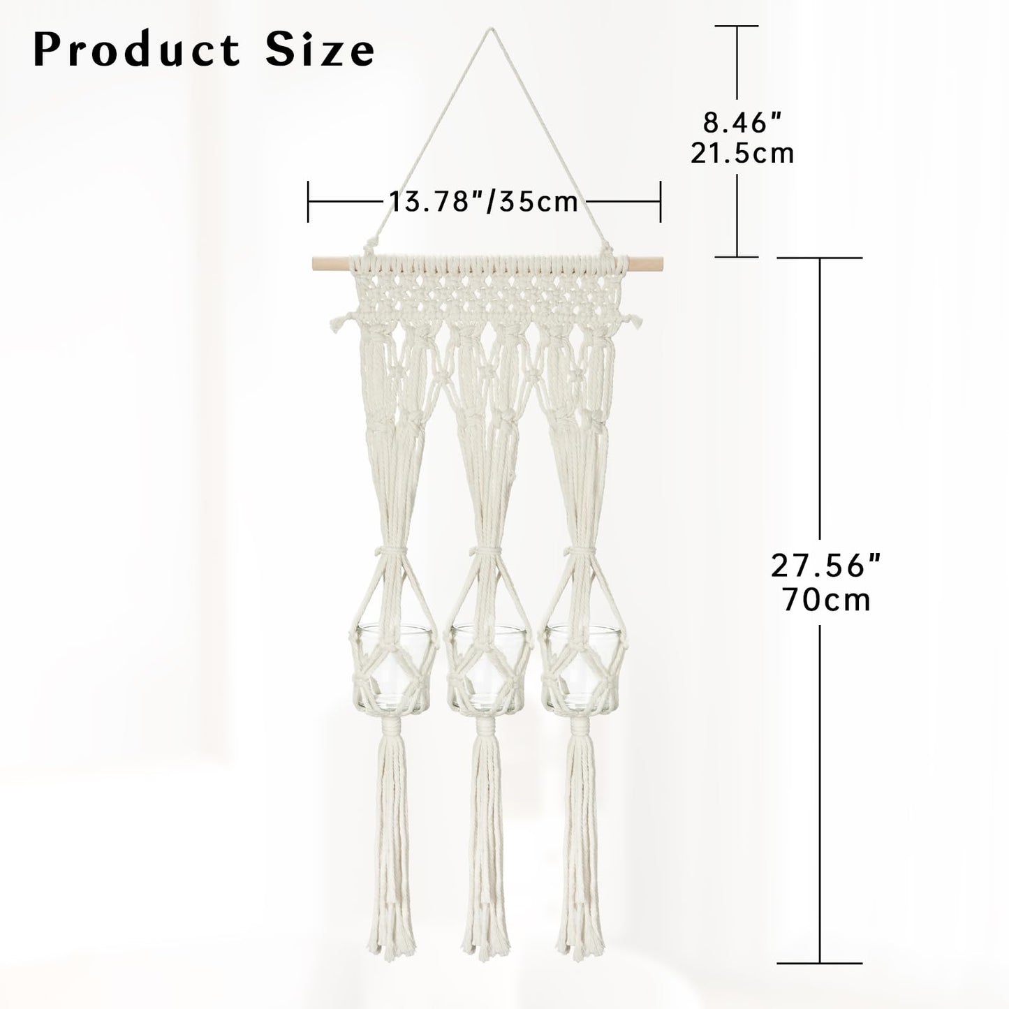 Macrame Wall Hanging Shelf with 3 Glass Vases
