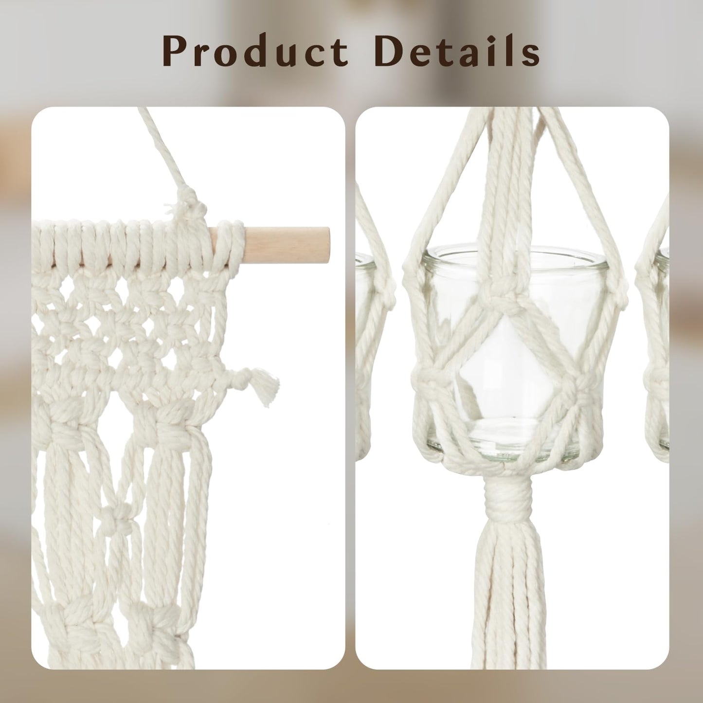 Macrame Wall Hanging Shelf with 3 Glass Vases