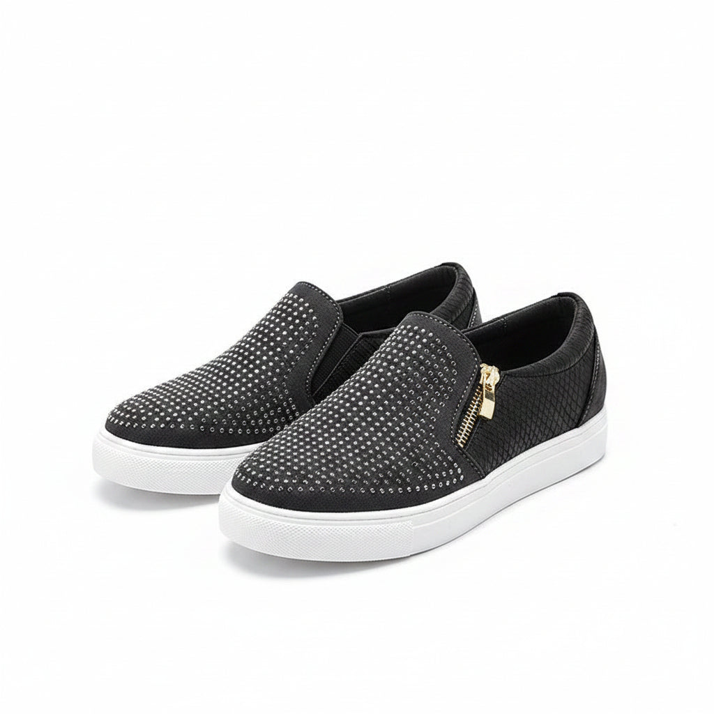 Double Zipper Rhinestone Shoes