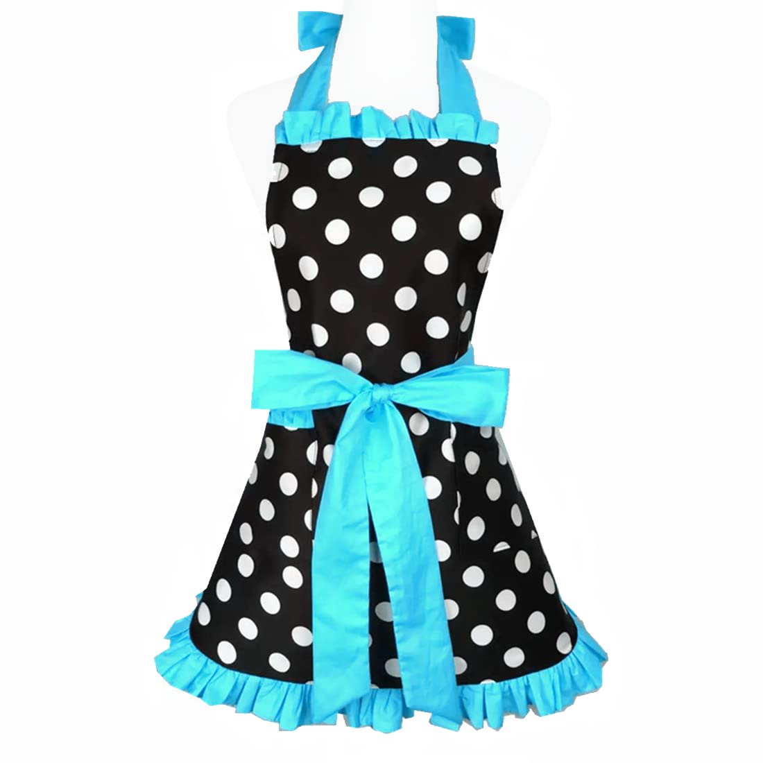 Vintage Black Polka Dot Ruffle Apron