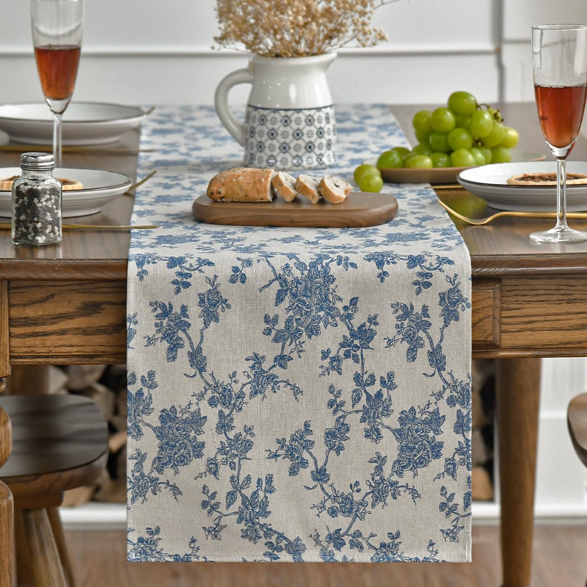 Chinoiserie Cotton Table Runner 13x72 Inch