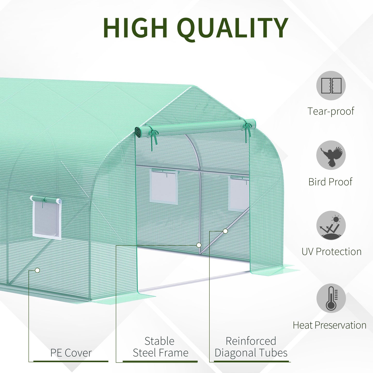 Portable Walk-In Tunnel Greenhouse with Windows-Deep Green