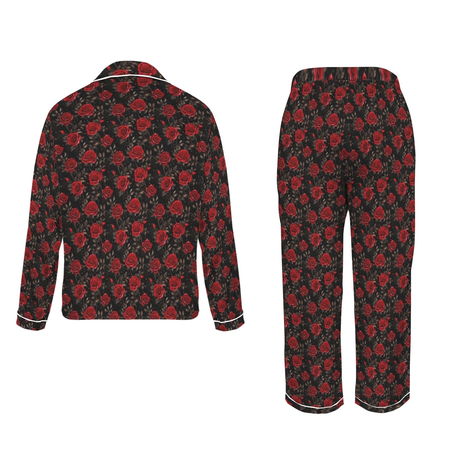 Baha Ranch “Colores De México” Red Roses Satin Pajama Set