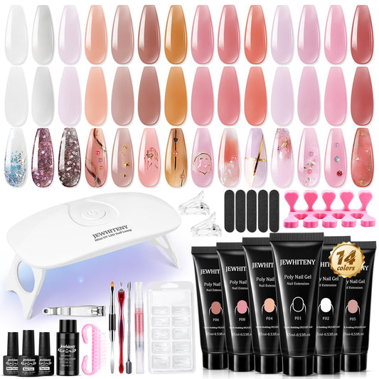 14-Color Poly Nail Gel Kit with Mini LED Lamp