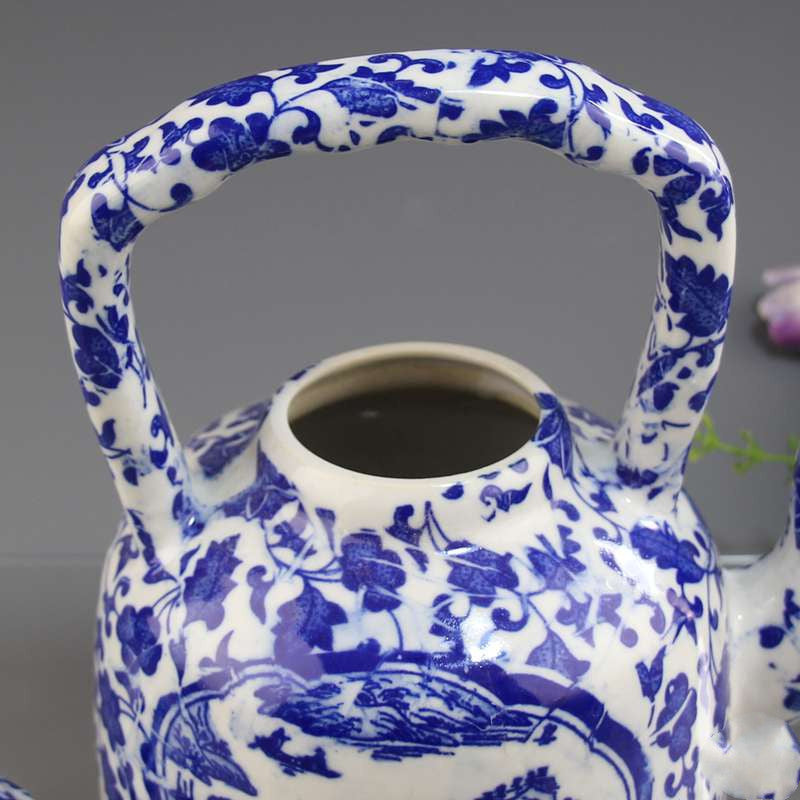 Antique Jingdezhen Ceramic Teapot with Blue Floral Design