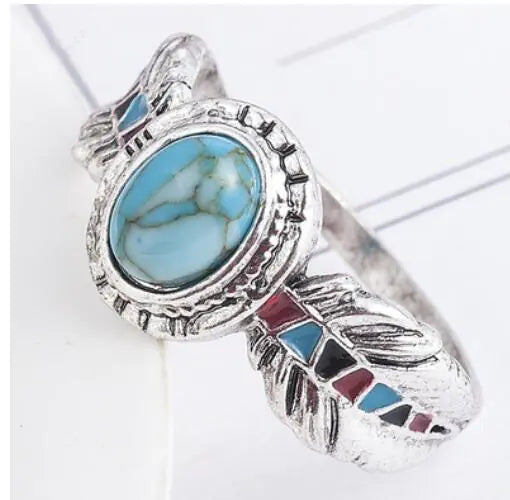 Inlaid Turquoise Eagle Feather Ring