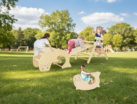 7-in-1 Indoor Climbing Toys for Toddlers with Reversible Ramp-Natural