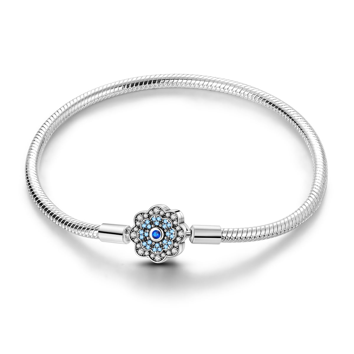 925 Sterling Silver Snake Chain Charm Bracelet
