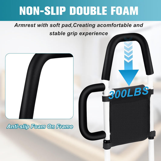Adjustable Bed Safety Guard Rail with 2 Grab Bars