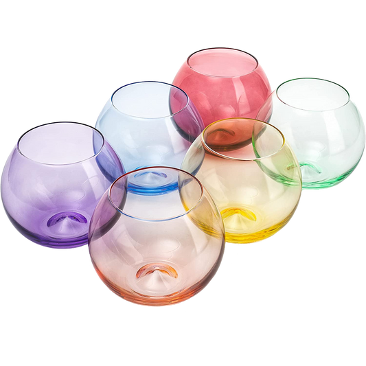 Vibes Colored Wine Glass Set, Large 12oz Bubble Glasses Set of 6, Unique Italian Style Tall for White & Red Wine, Water, Margarita Glasses, Color Tumbler, Gifts, Viral Beautiful Glassware (Stemless Bubble)