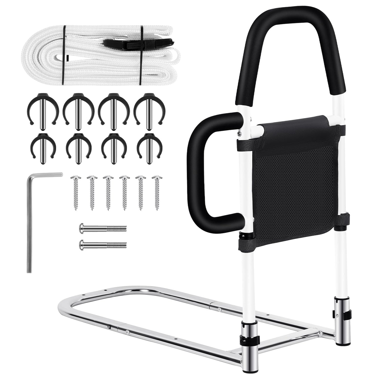 Adjustable Bed Safety Guard Rail with 2 Grab Bars