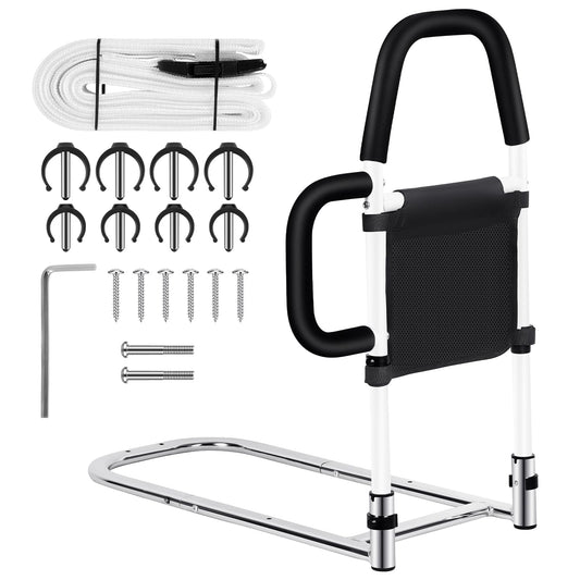 Adjustable Bed Safety Guard Rail with 2 Grab Bars