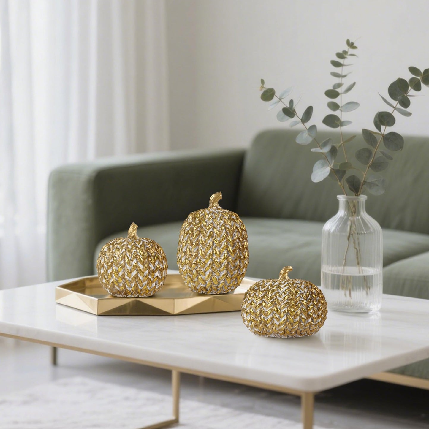 Woven Pumpkins Set of 3 - Gold & White