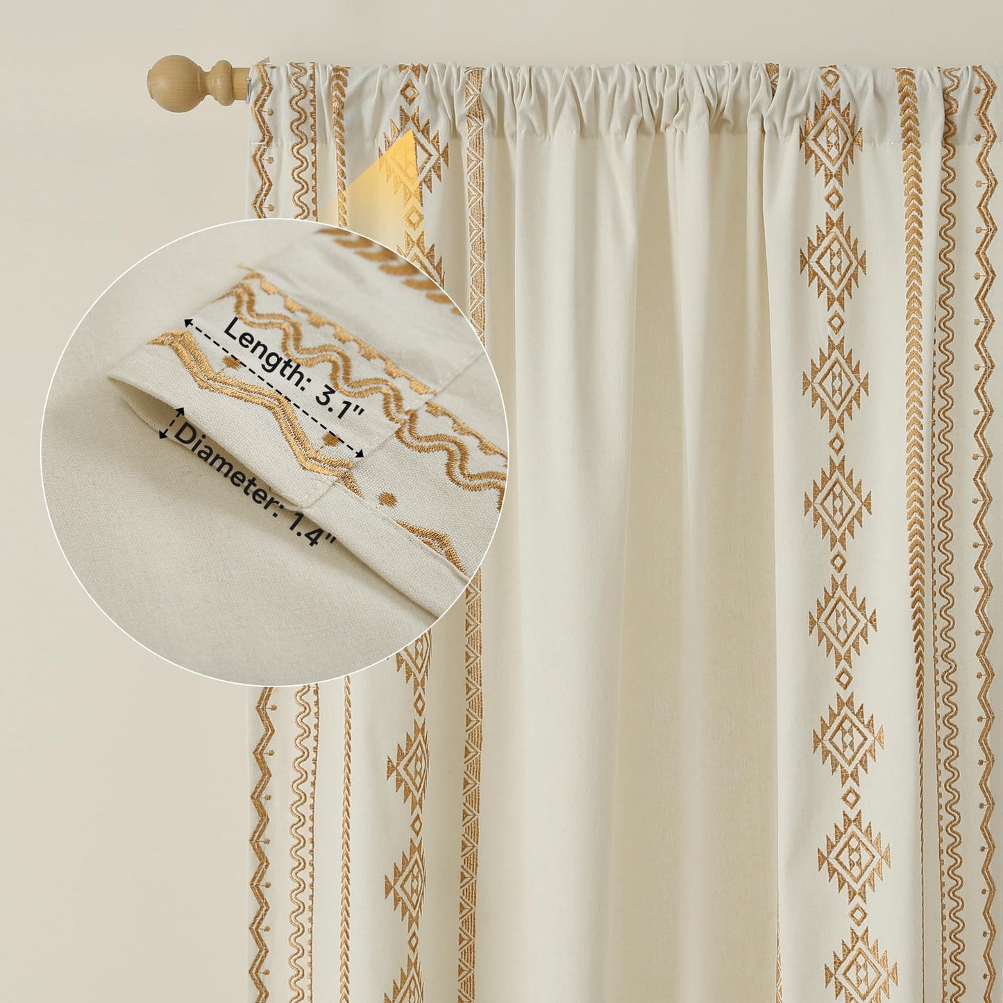 Embroidered Gold Brown Curtains 52x63in 2 Panels Set