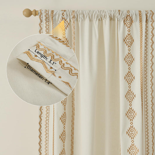 Embroidered Gold Brown Curtains 52x63in 2 Panels Set